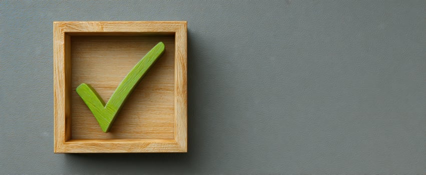 The wooden checkmark representing success and confirmation in a modern design. photo