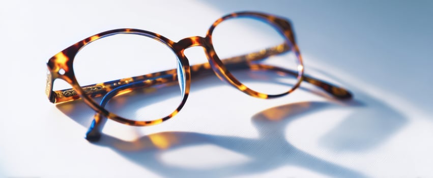 The elegant tortoise shell glasses with soft shadows on a serene surface photo