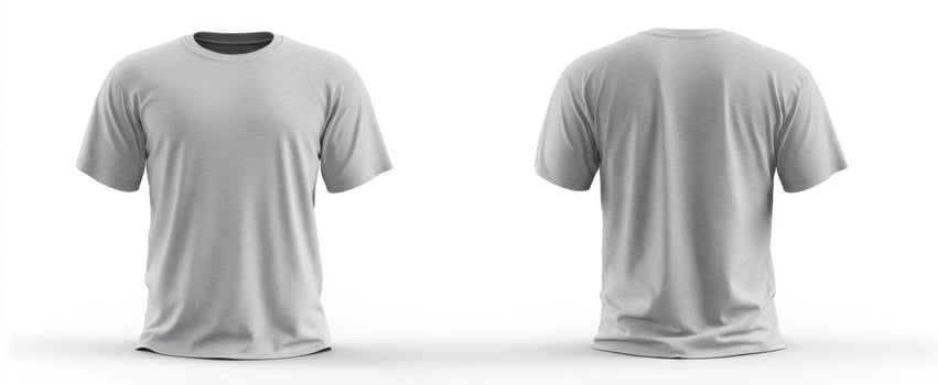 The gray t-shirt showcased from the front and back for clothing mockups. photo