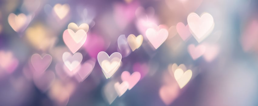 The enchanting display of colorful hearts in a dreamy bokeh background. photo
