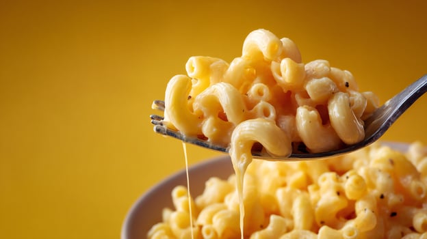 Macaroni and cheese with a spoon photo