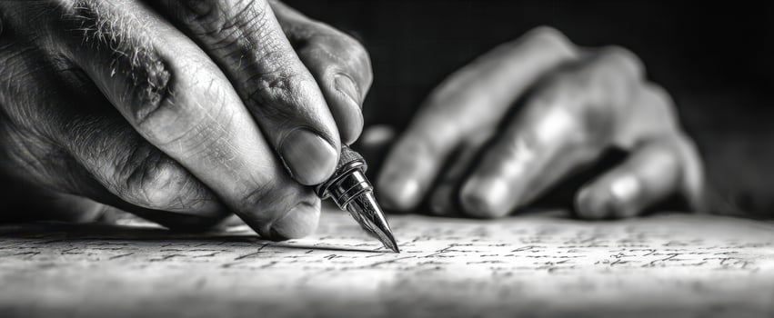 The Hands Writing a Thoughtful Letter with a Vintage Pen on Paper. photo