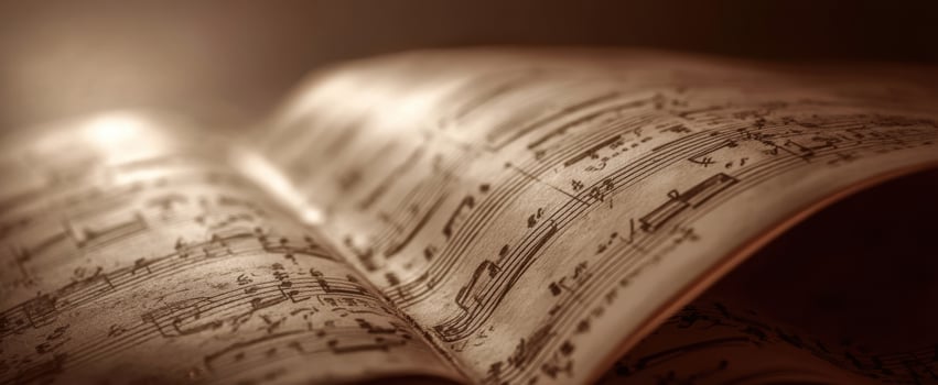 The elegant display of antique sheet music inviting timeless melodies. photo