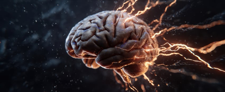 The Brain Surrounded by Electric Sparks Illustrating Cognitive Power and Creativity photo