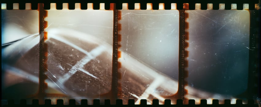 The intricate detail of a vintage filmstrip showcasing a classic guitar. photo