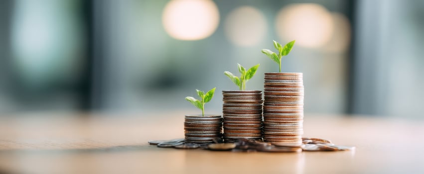 The growth of plants from coins representing financial prosperity and investment success. photo