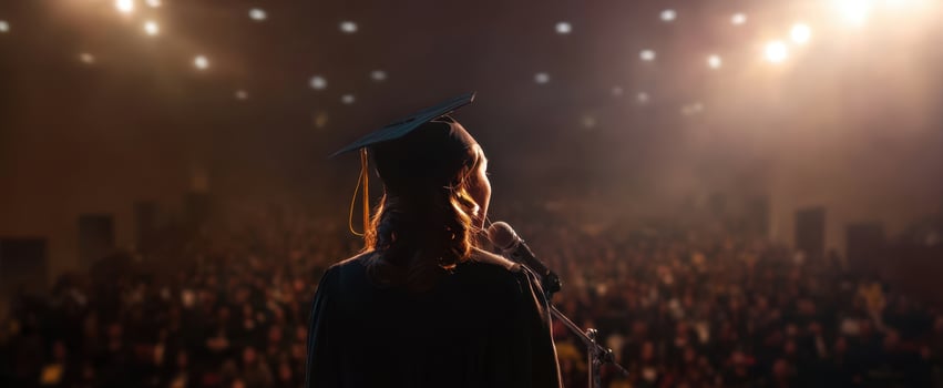 The graduate delivering a heartfelt speech at a graduation ceremony. photo