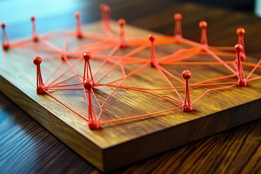 Network of connections on wooden board photo