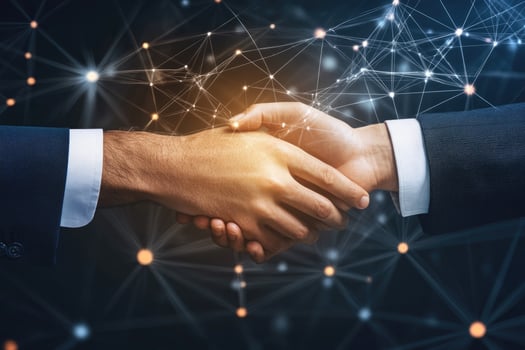 Business handshake, digital network connection photo