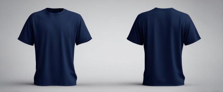 The navy blue t-shirt showcasing a modern, stylish design from multiple angles. photo