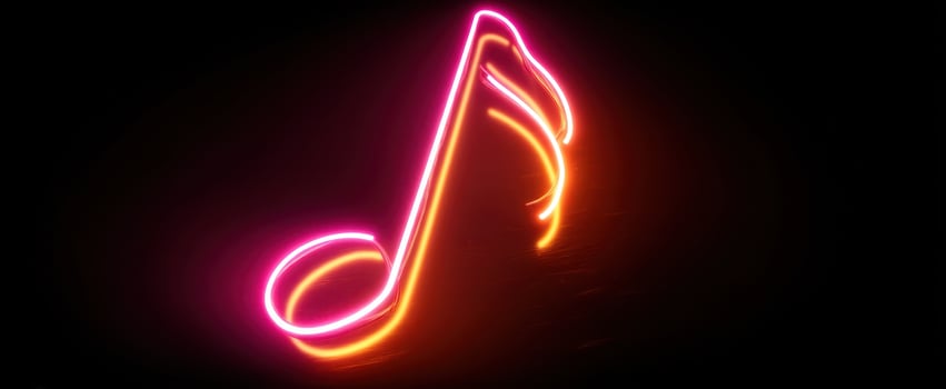 The Vibrant Neon Music Note Illuminating a Dark Background photo