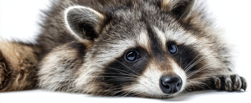 The adorable raccoon relaxing with curious eyes and soft fur. photo