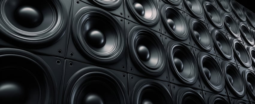 The Massive Array of Black Speakers in a Stylish Acoustic Environment photo