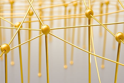 Gold network of interconnected spheres photo