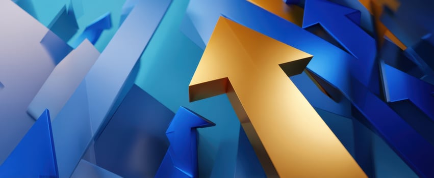 The Golden Arrow Rising Above a Sea of Blue Arrows in Abstract Design photo