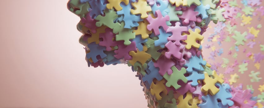 The vibrant puzzle-inspired sculpture representing human identity and imagination. photo
