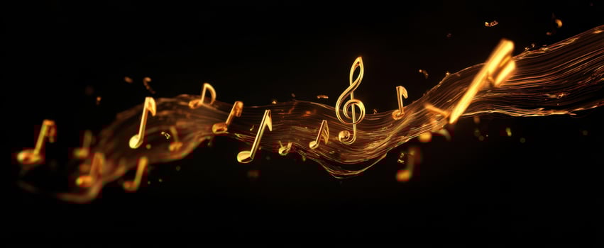The Golden Musical Notes Dancing in an Elegant Wave of Light photo