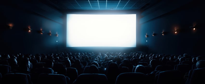 The empty cinema with bright screen awaiting an exciting movie experience. photo