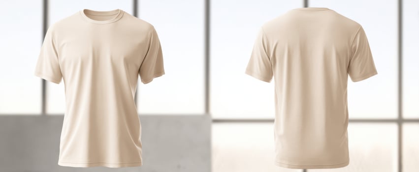 The versatile beige t-shirt displayed in a modern studio setting. photo