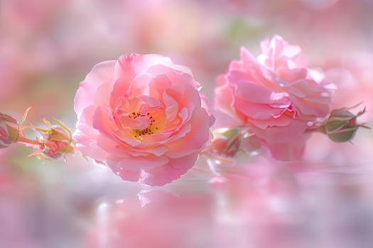 Delicate pink roses in soft focus photo