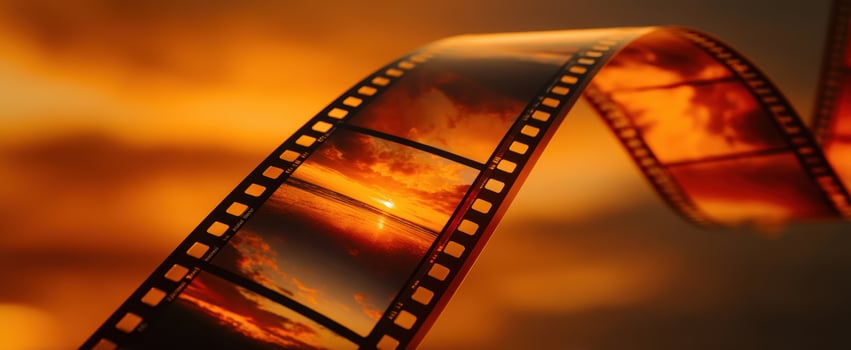 The stunning film reel capturing vibrant sunset scenes in a cinematic montage. photo