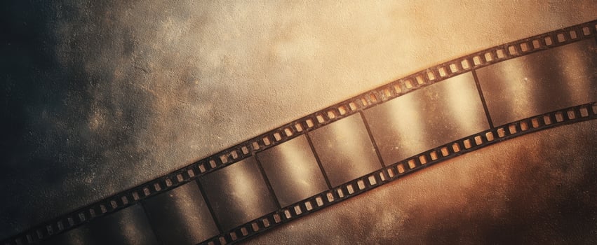 The film strip gracefully curves across a textured, vintage backdrop. photo