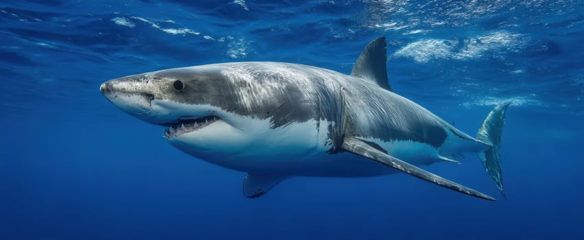 The Great White Shark Swimming Majestically in Clear Ocean Waters photo
