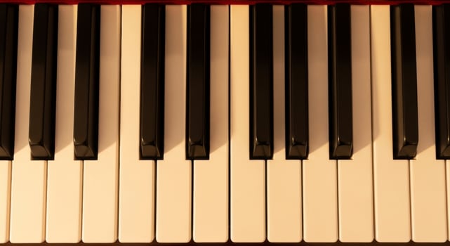 Close up view of black and white piano keys on a musical instrument keyboard photo