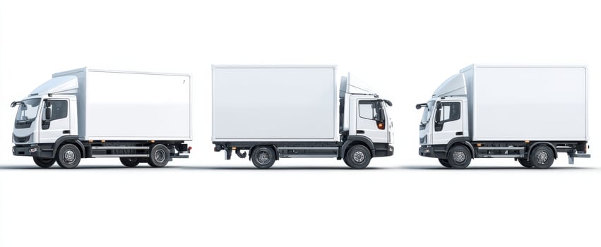 The white delivery trucks lined up for transport and logistics services. photo