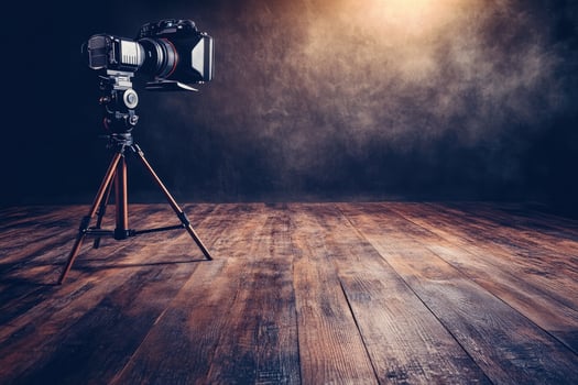 Professional camera setup on tripod photo