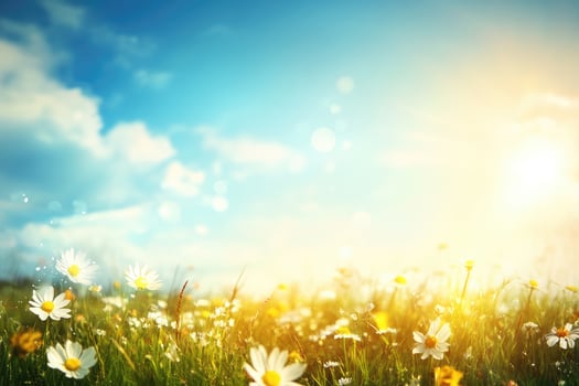 Summer meadow blossoms under a vibrant sky photo