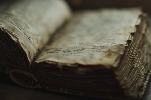 Close-up of an antique book with aged pages photo