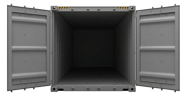 Shipping Container with Doors Ajar, Isolated on Wh photo