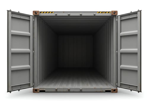 Container Interior with Doors Ajar, Isolated on Wh photo