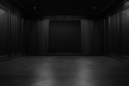 an empty room with black walls and a black floor photo
