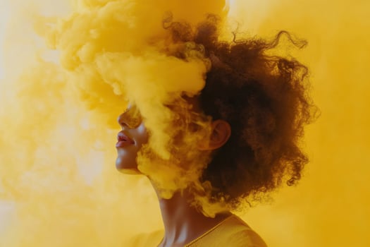 a woman with yellow smoke coming out of her hair photo