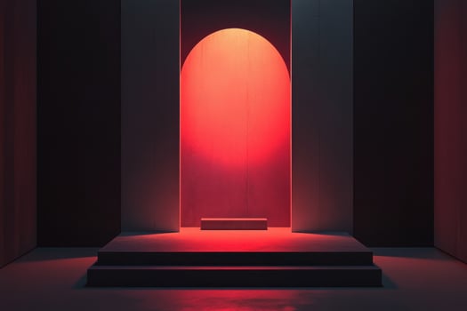 a red door with a light shining through it photo