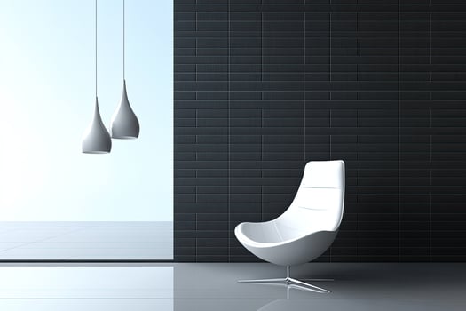 Modern minimalist interior with a white chair and pendant lights photo
