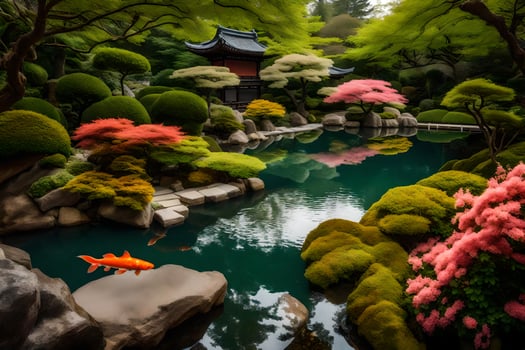 A pond with a goldfish swimming in it photo