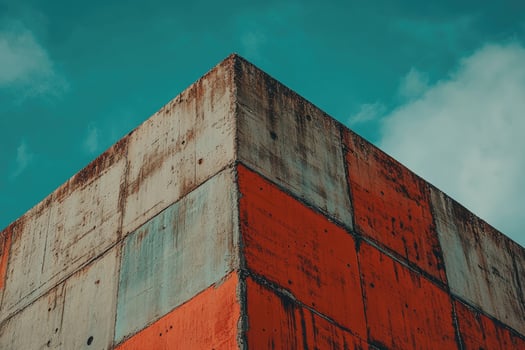 Corner of a concrete structure with colorful panels photo