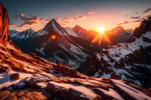 The sun rises over the mountains in this photo