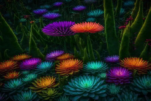 Colorful flowers in a dark field photo