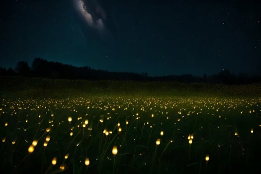 A field of yellow flowers under a dark sky photo