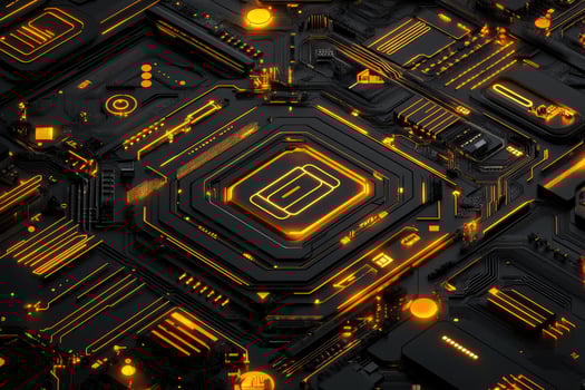 Intricate circuit board with glowing core photo
