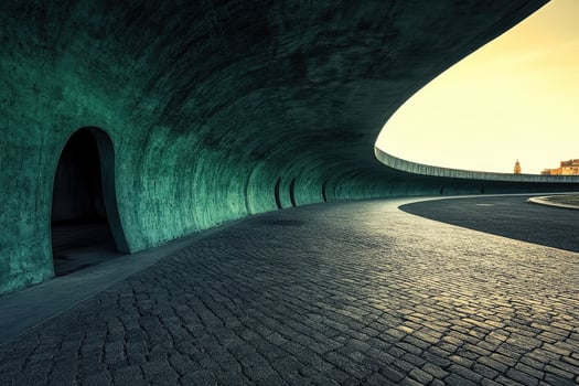 Modern, curved, concrete tunnel photo