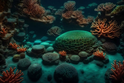 An underwater scene with coral and other sea life photo