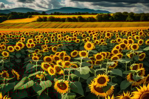 A field of sunflowers under a cloudy sky photo