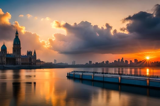 Sunset over the parliament building in moscow, russia photo