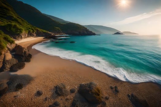 A beautiful beach with waves and rocks photo