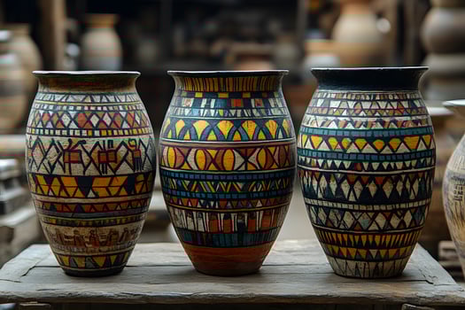 Colorful Tribal Ceramic Vases for Home Decor and Cultural Display photo